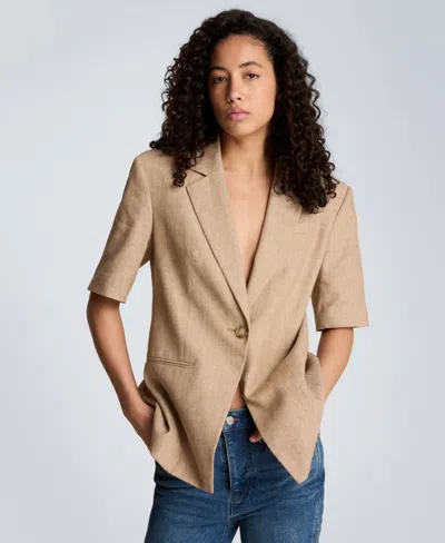 Kenneth Cole Women's Short-sleeve Button Front Jacket In Brown