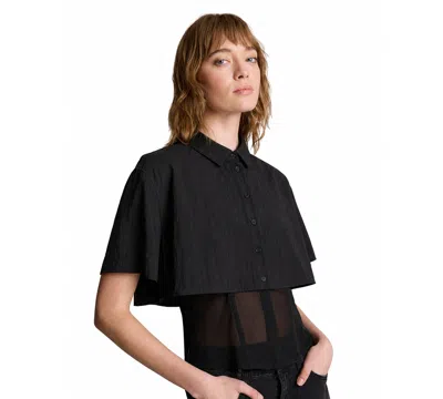 Kenneth Cole Women's Short-sleeve Cropped Button-down Shirt In Black