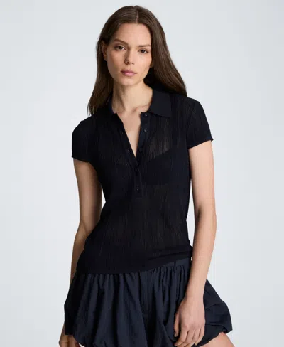 Kenneth Cole Women's Short-sleeve Polo Sweater Top In Blue
