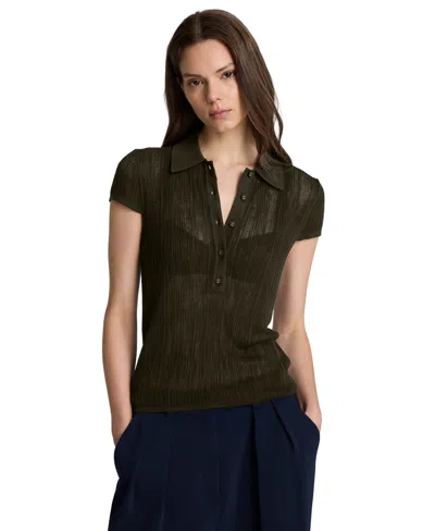 Kenneth Cole Women's Short-sleeve Polo Sweater Top In Brown