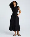 Kenneth Cole Rouched Waist Midi Dress With Tie Shoulders