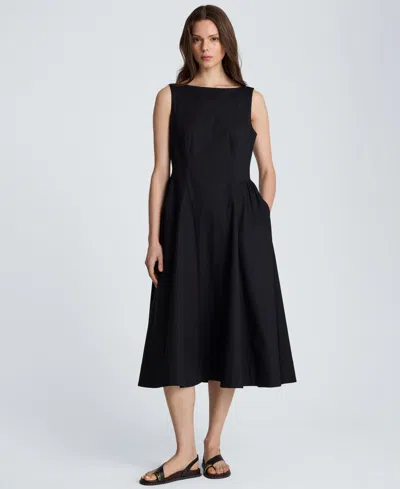 Kenneth Cole Women's Sleeveless Boat Neck Midi Dress In Black