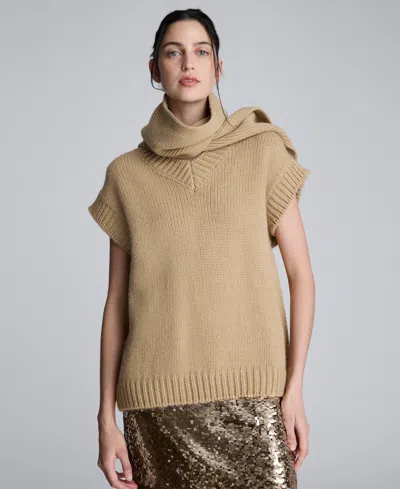 Kenneth Cole Women's Sleeveless Detachable Scarf Sweater In Brown