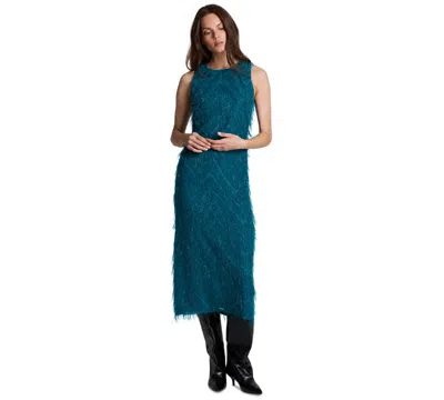 Kenneth Cole Women's Sleeveless Novelty Fringed Organza Midi Dress In Green
