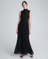 Kenneth Cole Pleated Illusion Neck Maxi Cocktail Dress In Black