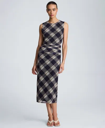 Kenneth Cole Women's Sleeveless Side Ruched Midi Dress In Multi