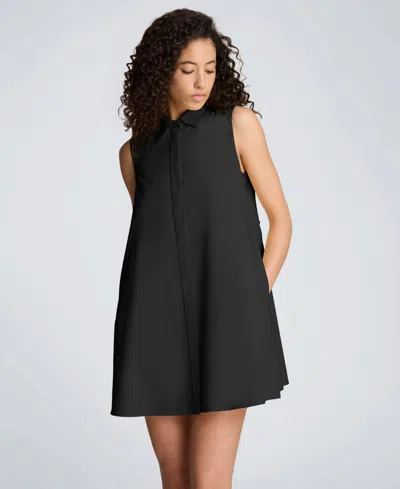 Kenneth Cole Sleeveless Trapeze Mini Shirtdress In Black