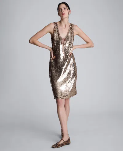 Kenneth Cole Pailette Sequin Sleeveless V-neck Mini Dress In Gold
