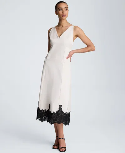 Kenneth Cole Women's Sleeveless V-neck Midi Dress In Oyster,black