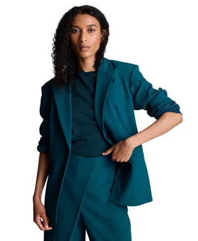 Kenneth Cole Women's Slim Sleeve Zippers One-button Blazer In Teal Dusk