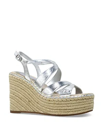 Kenneth Cole Women's Solace Strappy Espadrille Platform Wedge Sandals In Silver
