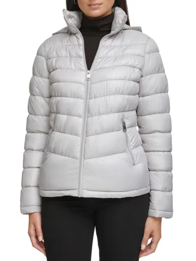 Kenneth Cole Men's Faux Memory CF Zip Puffer Jacket With Hooded Jersey Bib