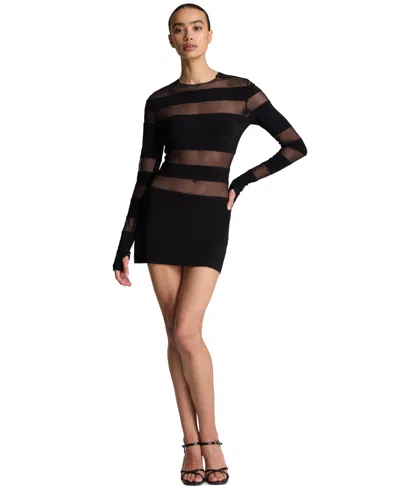 Kenneth Cole Women's Spliced Long-sleeve Crewneck Bodycon Mini Dress In Black