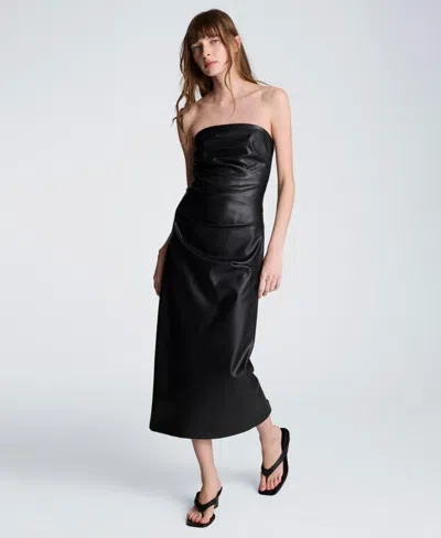 Kenneth Cole Women's Strapless Midi Tuck Dress In Black