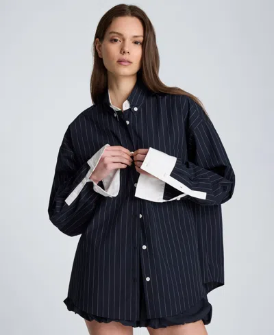 Kenneth Cole Women's Striped Cotton Poplin Long-sleeve Shirt