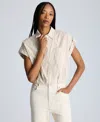 Kenneth Cole Drop Shoulder Short Sleeve Button Front Shirt In Pure White,chai