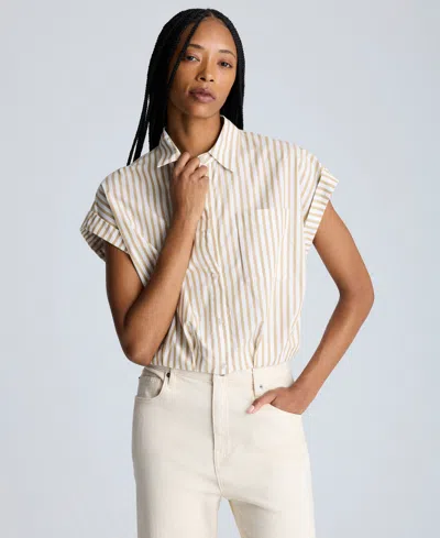 KENNETH COLE WOMEN'S STRIPED SHORT DOLMAN-SLEEVE CROPPED SHIRT