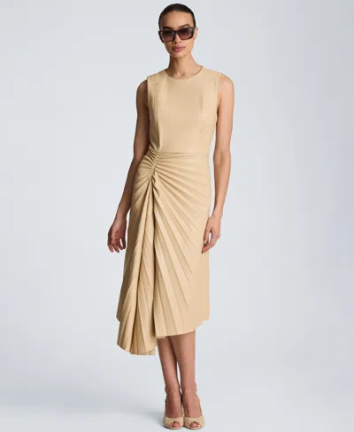 Kenneth Cole Women's Sunburst Pleated Midi Dress In Brown