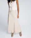 Kenneth Cole Textured Charmeuse Pull On Flared Maxi Skirt In White
