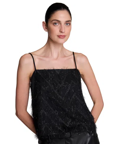 Kenneth Cole Women's Textured Chevron Crop Camisole In Black