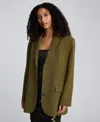Kenneth Cole Luxe Twill Three Button Boyfriend Blazer In Green