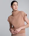 Kenneth Cole Sleeveless Mockneck Sweater With Shoulder Pads In Brown