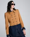 Kenneth Cole Luxe Twill Cropped Military Jacket In Gold