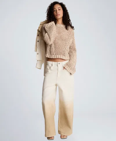 Kenneth Cole Women's Two Tone Open Stitch Pull-on Top In Neutral