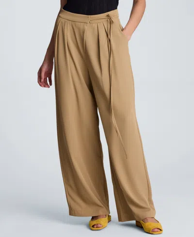 Kenneth Cole Women's Wide Leg Double Pleat Pants In Brown