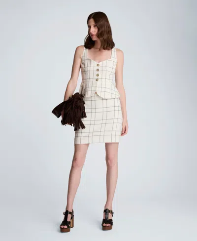 Kenneth Cole Women's Windowpane Plaid Peplum Vest In White