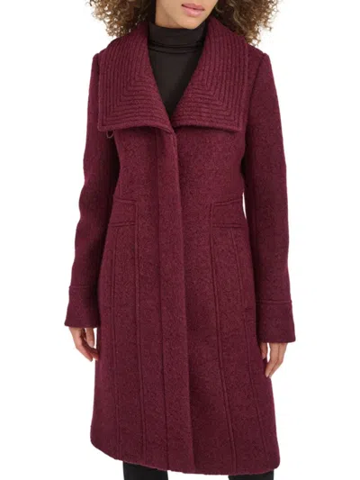 Kenneth Cole Women's Wing Collar Wool Blend Overcoat In Burgundy