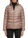 Kenneth Cole Women's Zip Puffer Hooded Jacket In Tan