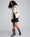 Kenneth Cole Long Sleeve Button Front Sheer Detail Woven Shirt In White