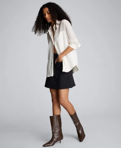 Kenneth Cole Women's' Button-front Collar Neck Shirt In White