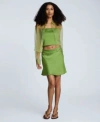 Kenneth Cole Womens Button Front Cropped Organza Shirt Cropped Satin Bustier Top Pull On Bias Cut Mini Skirt In Green