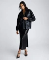 Kenneth Cole Womens Faux Leather Shirt Collar Utility Bomber Jacket Cowl Neck Sequin Maxi Dress In Rose Shimmer