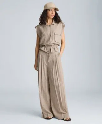 Kenneth Cole Womens Houndstooth Relaxed Fit Linen Blend Vest High Rise Triple Pleated Pants In Neutral