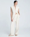 Kenneth Cole Womens Luxe Twill Triple Pocket Vest Crisscross Front Pleated Wide Leg Pants