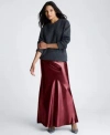 Kenneth Cole Womens Oversized Crewneck Sweater Satin Pull On Maxi Slip Skirt In Light Bronze
