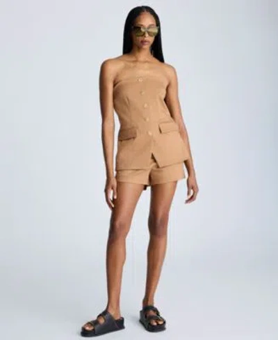 Kenneth Cole Womens Strapless Vest Bustier Flat Front Shorts In Brown