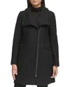 Kenneth Cole Asymmetric Zip Convertible Collar Bouclé Coat
