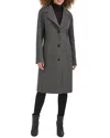 Kenneth Cole Single Breasted Textured Double Faced Wool Blend Coat In Grey