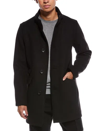 Kenneth Cole Wool-blend Melton Coat In Black