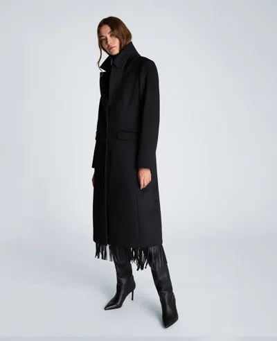 Kenneth Cole Wool Topper Coat With Vegan Leather Zip Up In Black