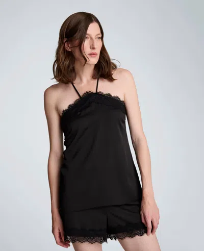 Kenneth Cole X-back Halter Top With Lace Trim In Black