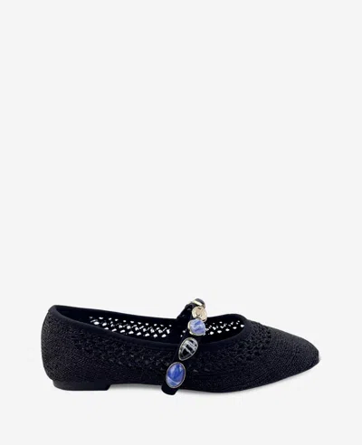 Kenneth Cole Zeta Woven Knit Stone Embellished Ballet Flat In Black