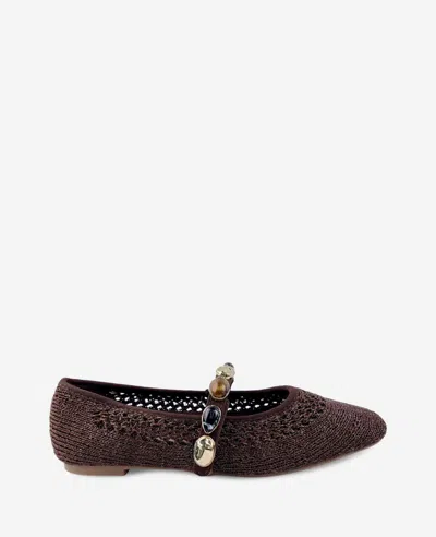 Kenneth Cole Zeta Woven Knit Stone Embellished Ballet Flat In Brown