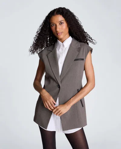 Kenneth Cole Zipper Pocket Vest With Detachable Shirt In Gray