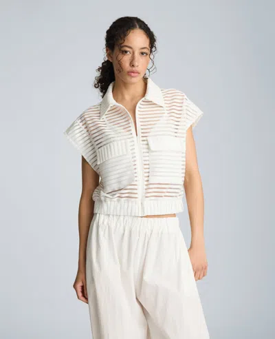 Kenneth Cole Zip-up Vest Cardigan With Chest Pocket In White