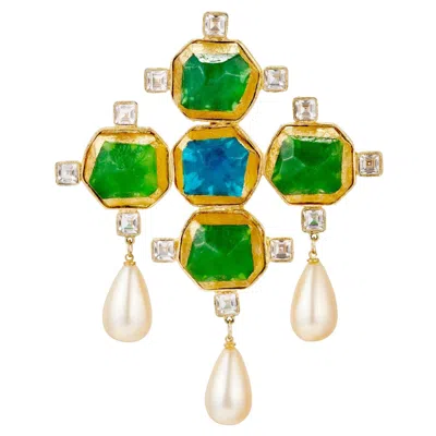 Pre-owned Kenneth Jay Lane 1980s  Giant Renaissance Maltese Cross Brooch In Multi